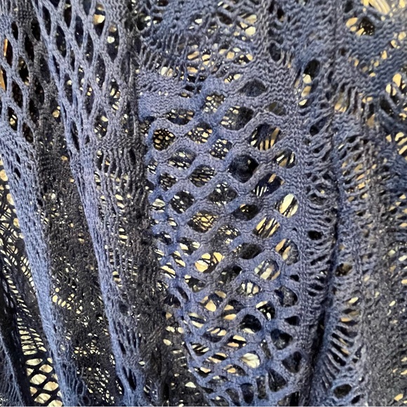 Navy Blue Crochet Open Front Waterfall Cardigan Size S - Picture 4 of 11